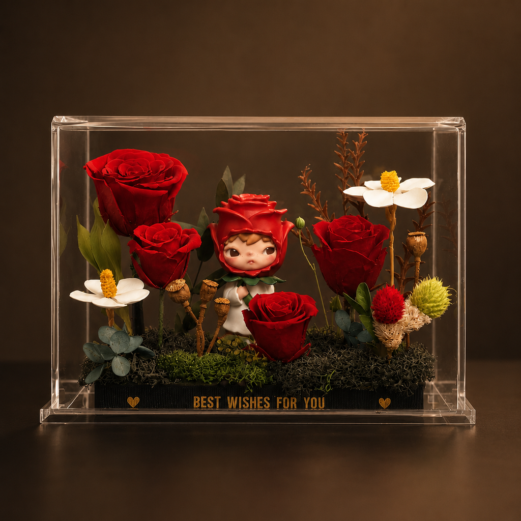 Preserved Rose Display | Anime Figurine Eternal Flower Acrylic Stand | Romantic Collectible Gift