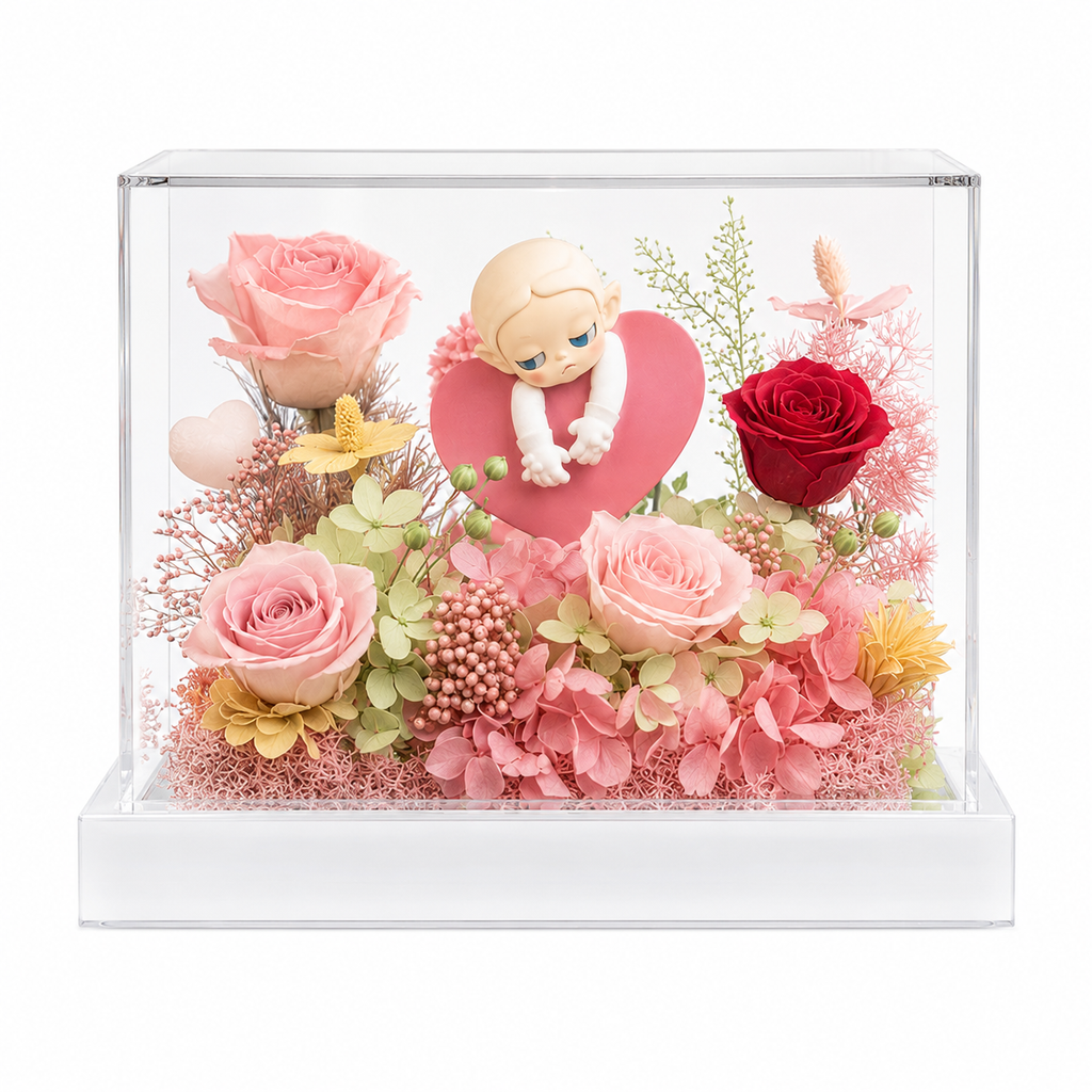 Forever Bloom Cherub Preserved Rose Display back view – Doluchi