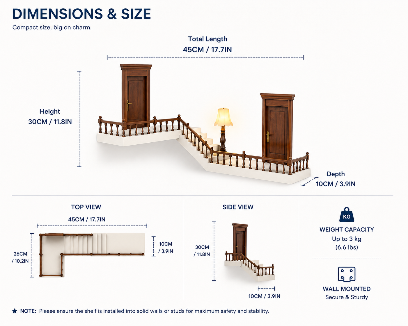 Corner Staircase Mini Shelf back view – Doluchi