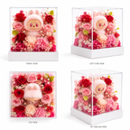 Bunny Pink Rose Display | Preserved Flower Acrylic Stand | Kawaii Figurine Floral Gift