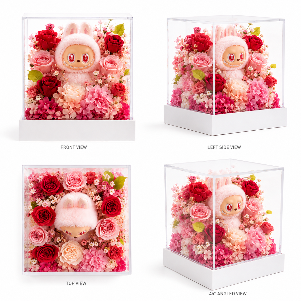Bunny Pink Rose Display | Preserved Flower Acrylic Stand | Kawaii Figurine Floral Gift