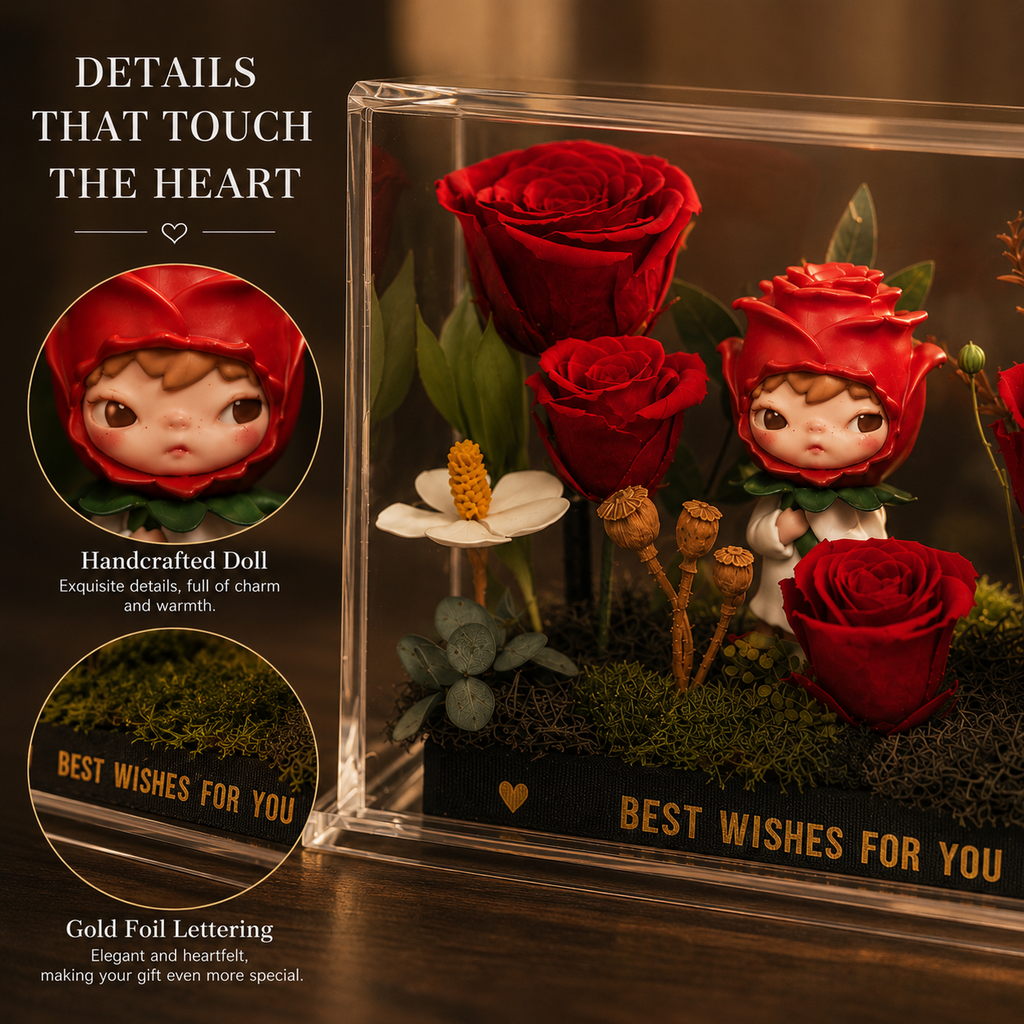 Preserved Rose Display | Anime Figurine Eternal Flower Acrylic Stand | Romantic Collectible Gift