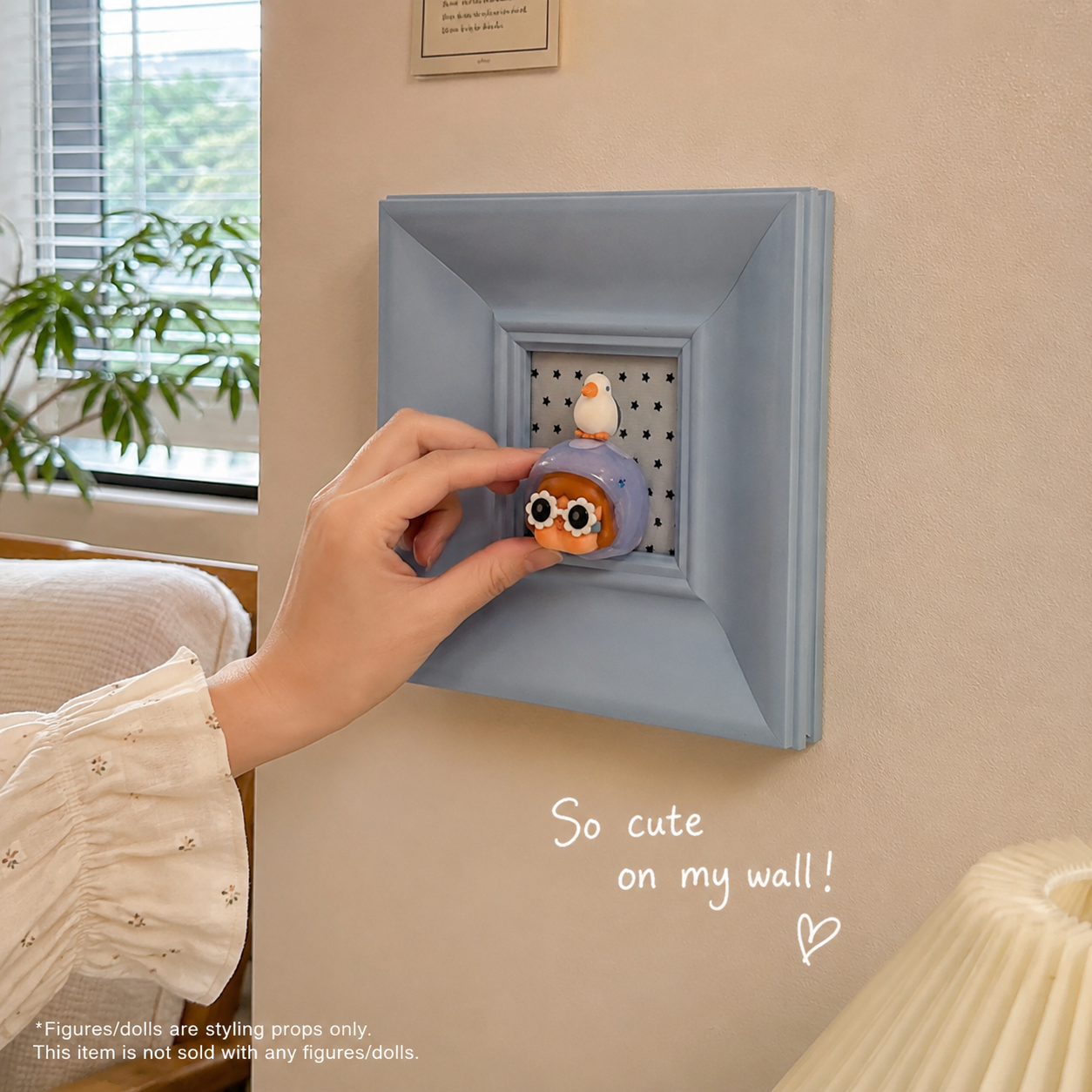 Blue Wall-Mounted Shadow Box Frame | Mini Figure Display Niche | Cute Deep Picture Frame Decor