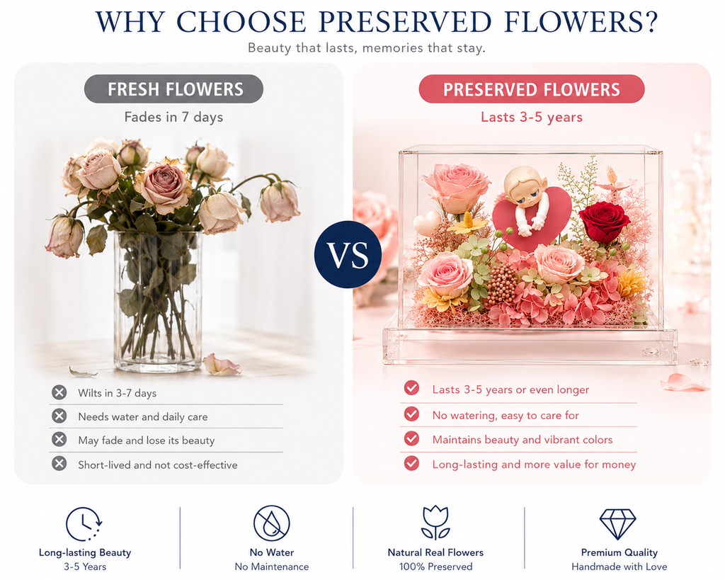 Forever Bloom Cherub Preserved Rose Display view 8 – Doluchi