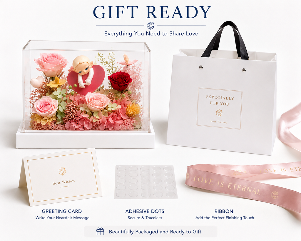 Forever Bloom Cherub Preserved Rose Display view 9 – Doluchi