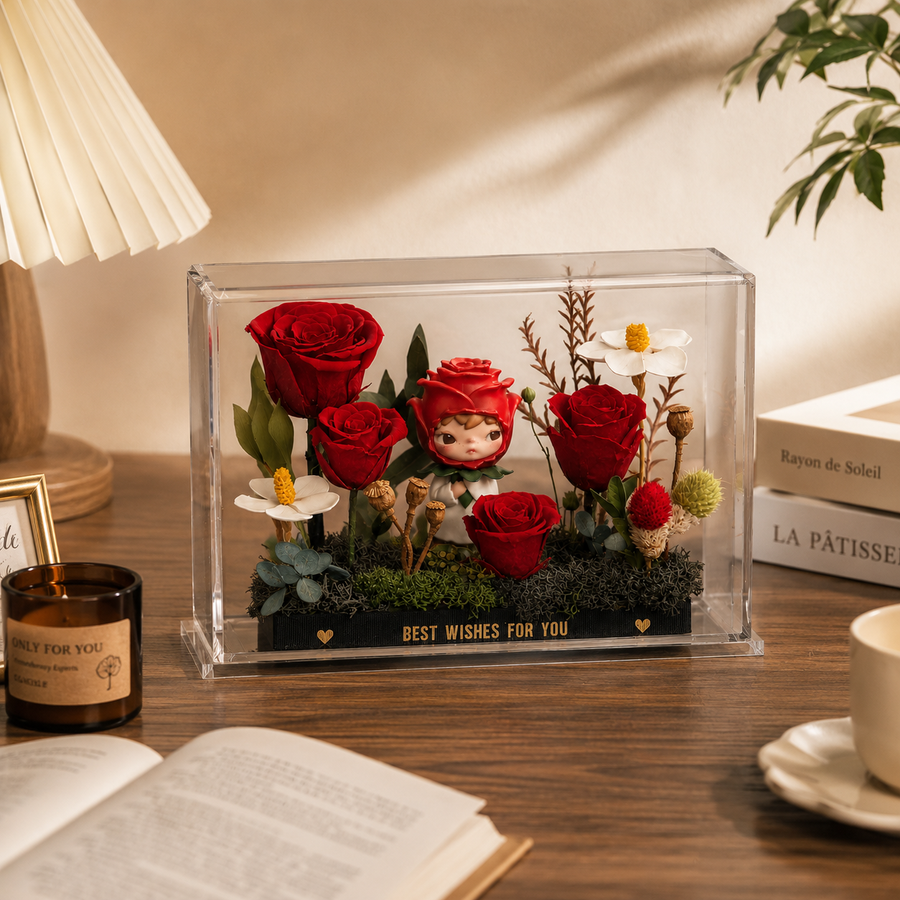Preserved Rose Display | Anime Figurine Eternal Flower Acrylic Stand | Romantic Collectible Gift