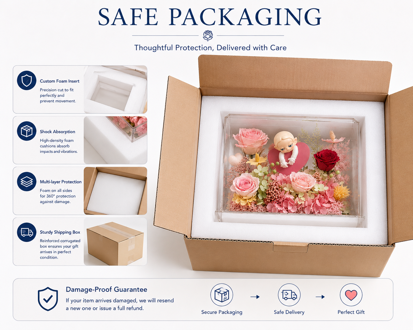 Forever Bloom Cherub Preserved Rose Display view 10 – Doluchi