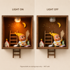 Starry Night Wooden Shadow Box | LED Moon & Stars Diorama Shelf | Cozy Wall-Mounted Figure Display