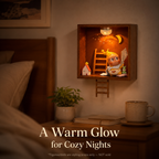 Starry Night Wooden Shadow Box | LED Moon & Stars Diorama Shelf | Cozy Wall-Mounted Figure Display