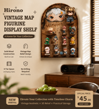 Vintage Map Wall Display Shelf | 4-Tier Solid Wood Figurine Stand | 14-Slot Blind Box Storage