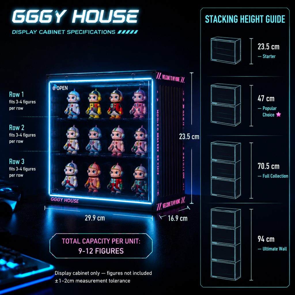 RGB LED Gaming Display Case | Cyan Edge-Lit Acrylic Blind Box Cabinet | Gamer Collector Setup