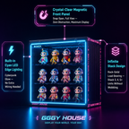 RGB LED Gaming Display Case | Cyan Edge-Lit Acrylic Blind Box Cabinet | Gamer Collector Setup