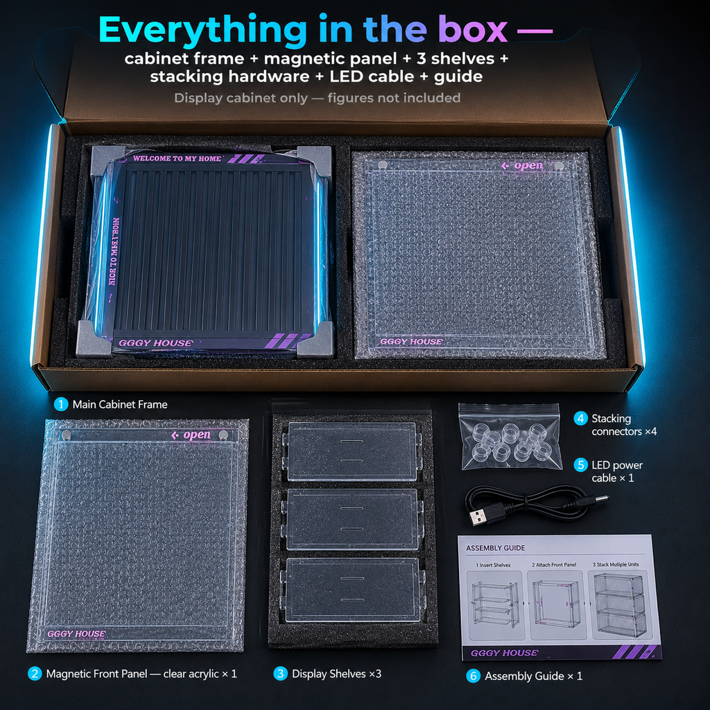 RGB LED Gaming Display Case | Cyan Edge-Lit Acrylic Blind Box Cabinet | Gamer Collector Setup