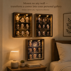 Walnut Wood LED Spotlight Display Cabinet | Baroque Backdrop | Museum Grade Figurine Showcase