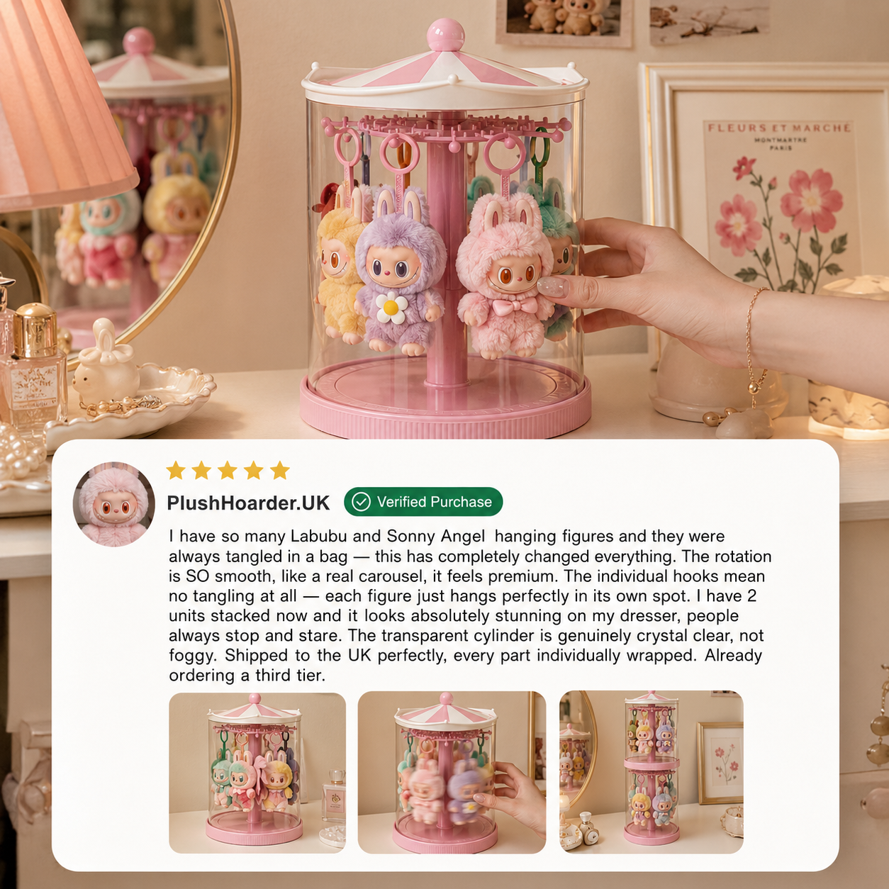 Pink Carousel Rotating Plush Hanger side view – Doluchi