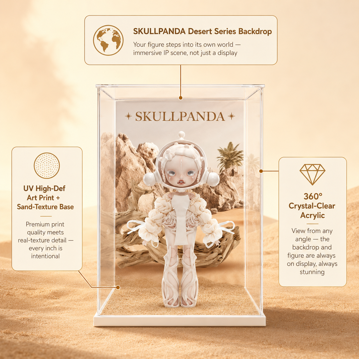 Desert Scene Acrylic Display Box | Printed Scene Backdrop | Collector Gift Box