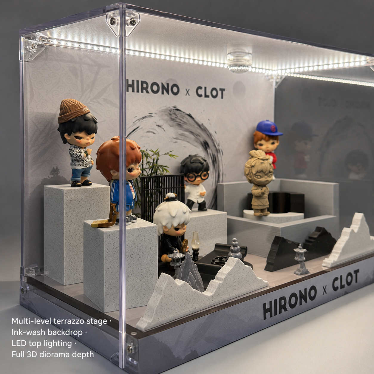 Ink-Wash Mountain Scene Display Box | LED Collaboration-Style Display | Collector Cabinet