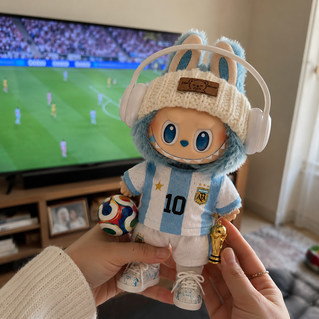Argentina Soccer Doll Outfit Set back view – Doluchi