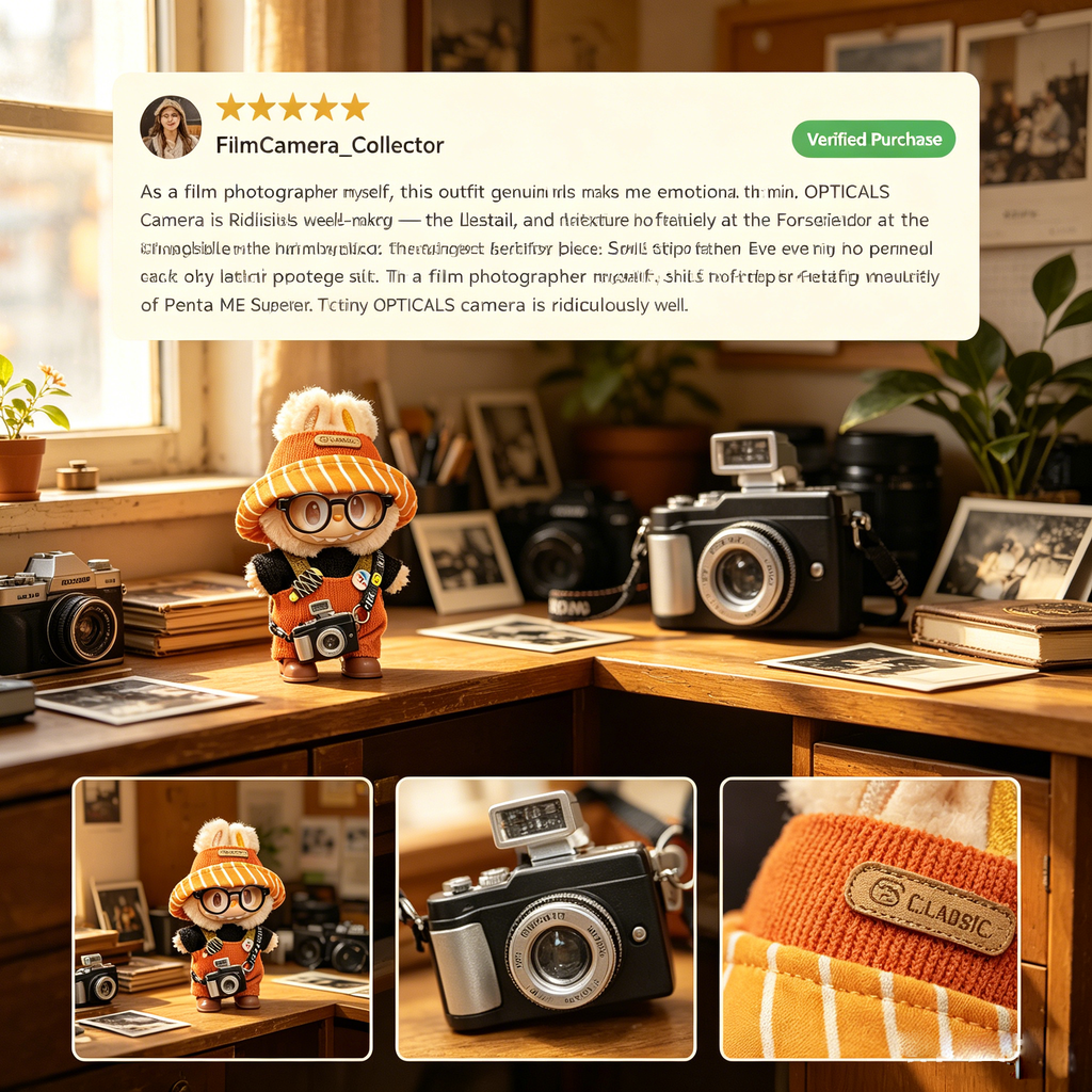 Film Soul Photographer Outfit | Retro Camera + Striped Beanie | Film Style Doll Set