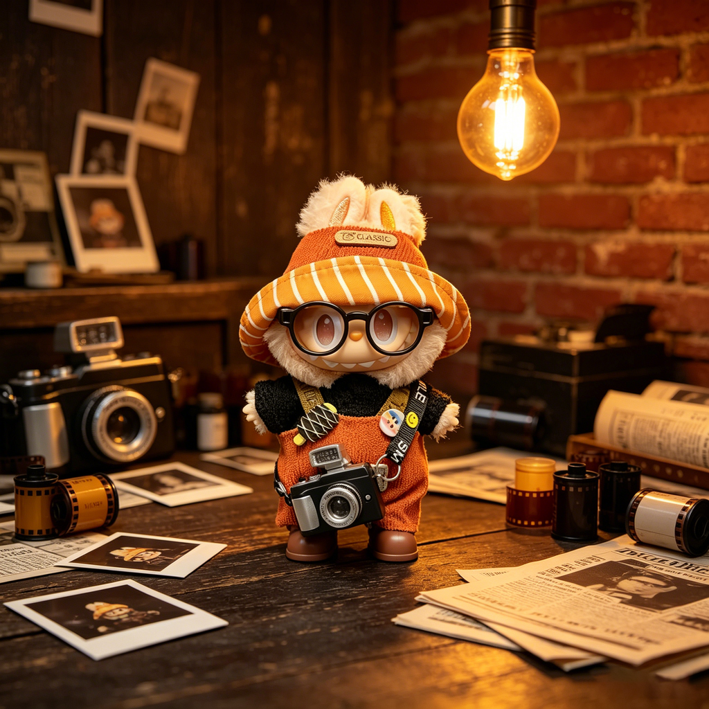 Film Soul Photographer Outfit | Retro Camera + Striped Beanie | Film Style Doll Set