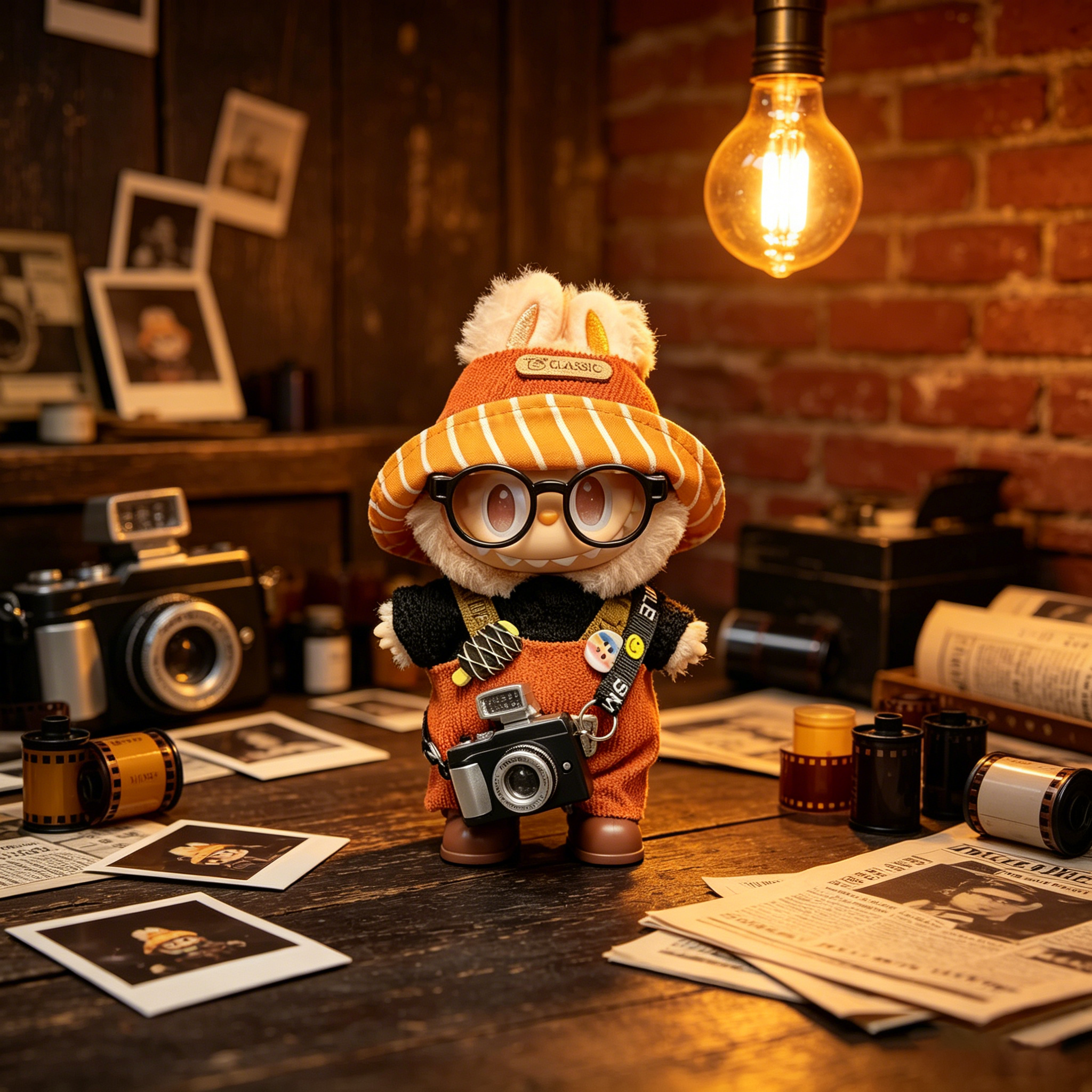 Film Soul Photographer Outfit | Retro Camera + Striped Beanie | Film Style Doll Set