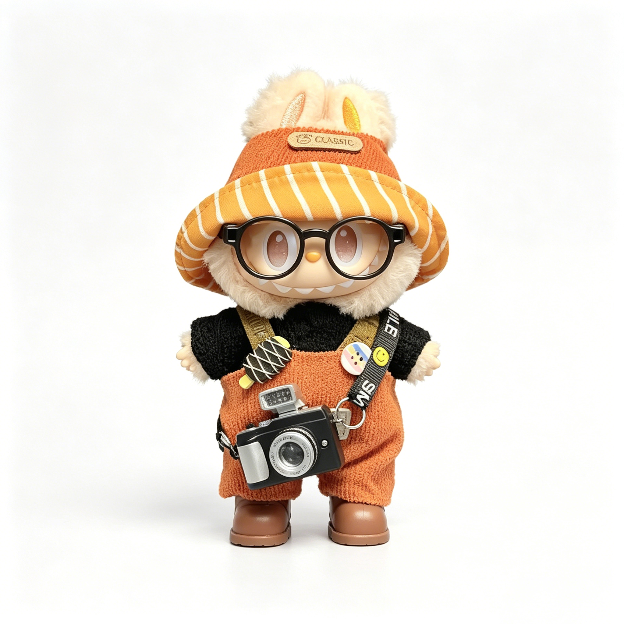 Film Soul Photographer Outfit | Retro Camera + Striped Beanie | Film Style Doll Set