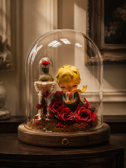 Little Prince Eternal Rose Glass Dome | Preserved Rose Figurine Display | Fairy Tale Keepsake Gift for Her