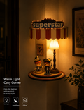 Retro Sign-Style Night Light | Warm LED Figurine Stage | Superstar-Style Figurine Display Stand with Night Light | Collector-Grade Toy Display Case