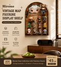 Vintage Map Wall Display Shelf | 4-Tier Solid Wood Figurine Stand | 14-Slot Blind Box Storage