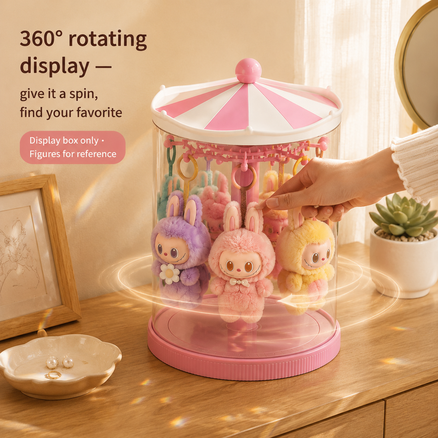 Pink Carousel Rotating Plush Hanger | Display Stand | Anti-Tangle Figure Organizer