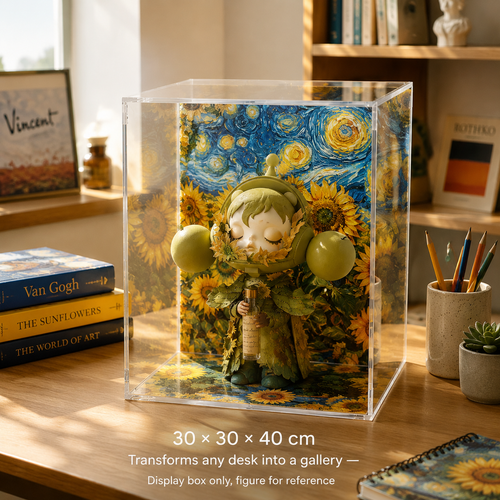 Acrylic Display Box with Art Backdrop | 6-Panel Figurine Case | Interchangeable Scene Display