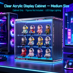 RGB LED Gaming Display Case | Cyan Edge-Lit Acrylic Blind Box Cabinet | Gamer Collector Setup