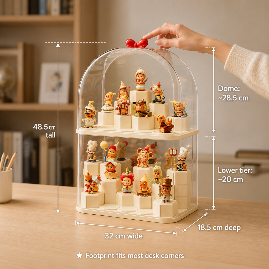 Dome Acrylic 2-Tier Display Cabinet side view – Doluchi
