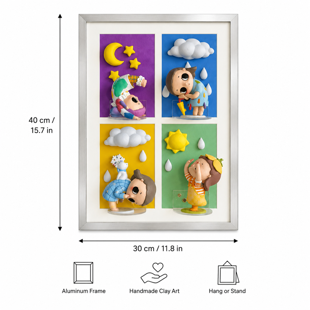 Handmade Clay Weather Mood Shadow Box | 3D Layered Wall Art Frame | Cute Figurine Display Decor Gift