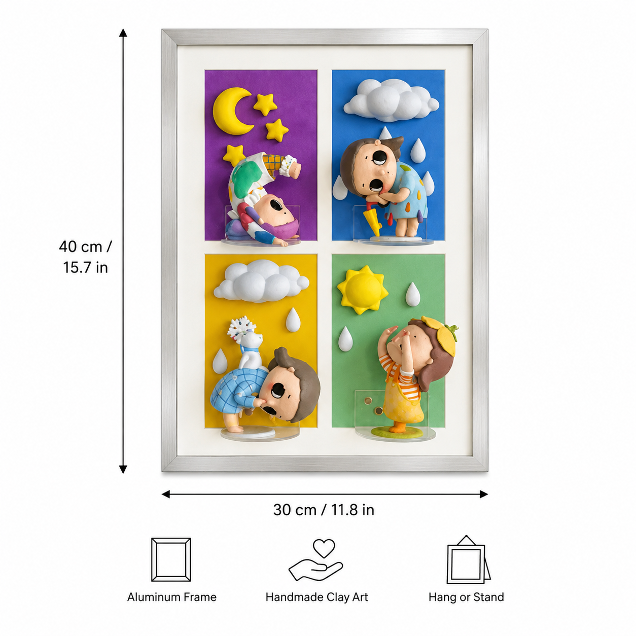 Handmade Clay Weather Mood Shadow Box | 3D Layered Wall Art Frame | Cute Figurine Display Decor Gift