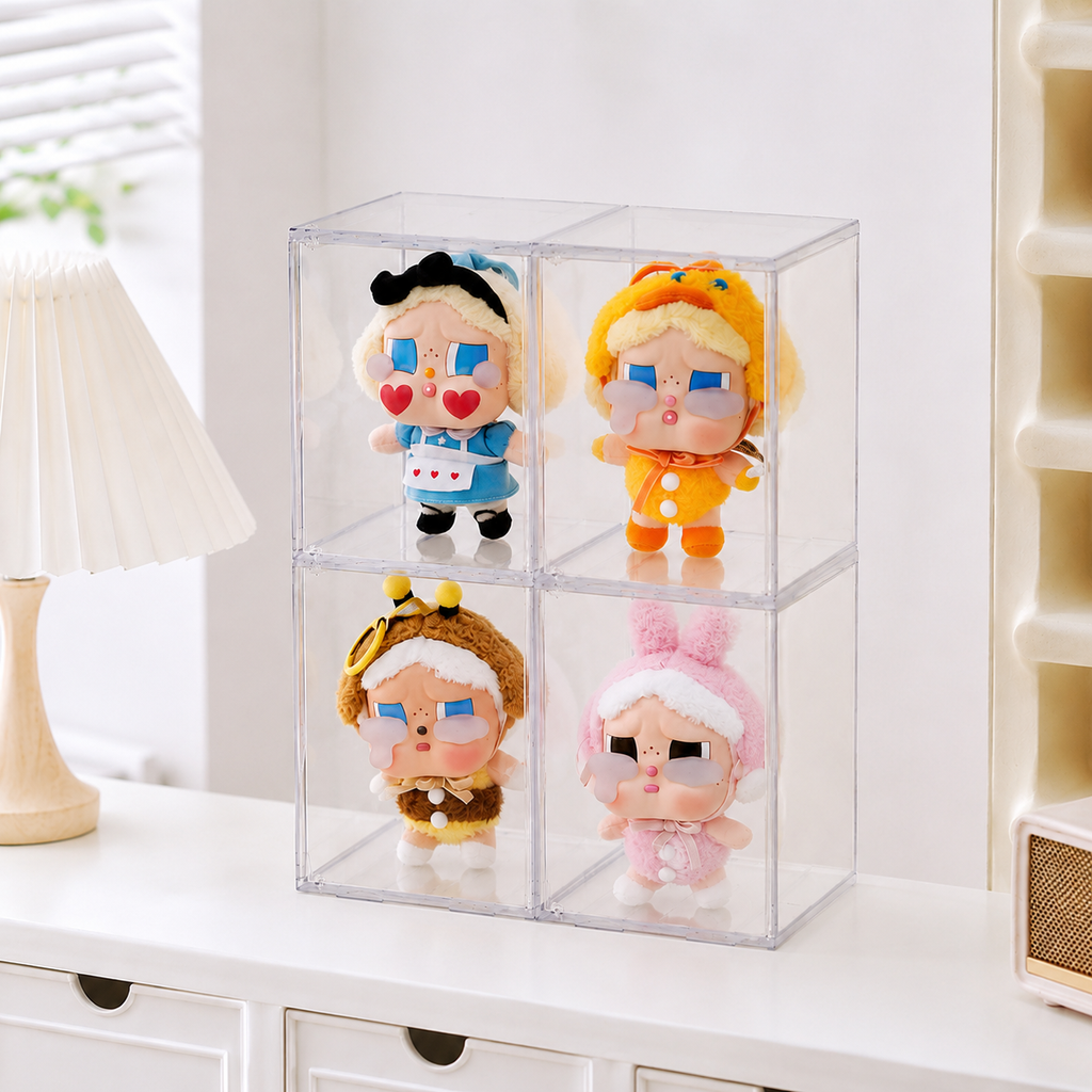 Clear Acrylic Plush Display Case | Stackable Doll Showcase Box | Dustproof Figure Storage Display