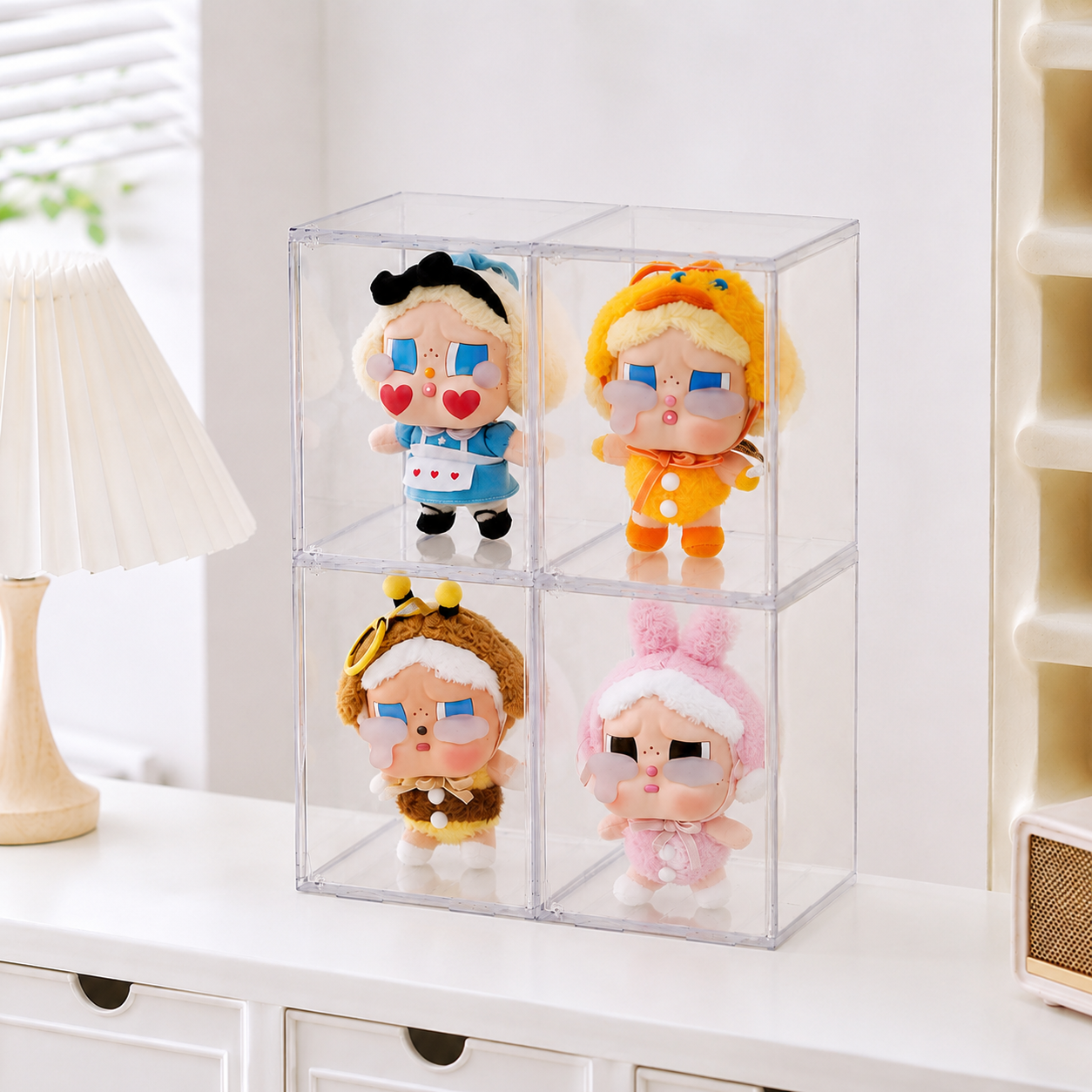 Clear Acrylic Plush Display Case | Stackable Doll Showcase Box | Dustproof Figure Storage Display