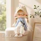 Preppy Striped Overall Doll Outfit | Knit Top + Overalls + Embroidered Cap + Sneakers | Doll Clothes Set