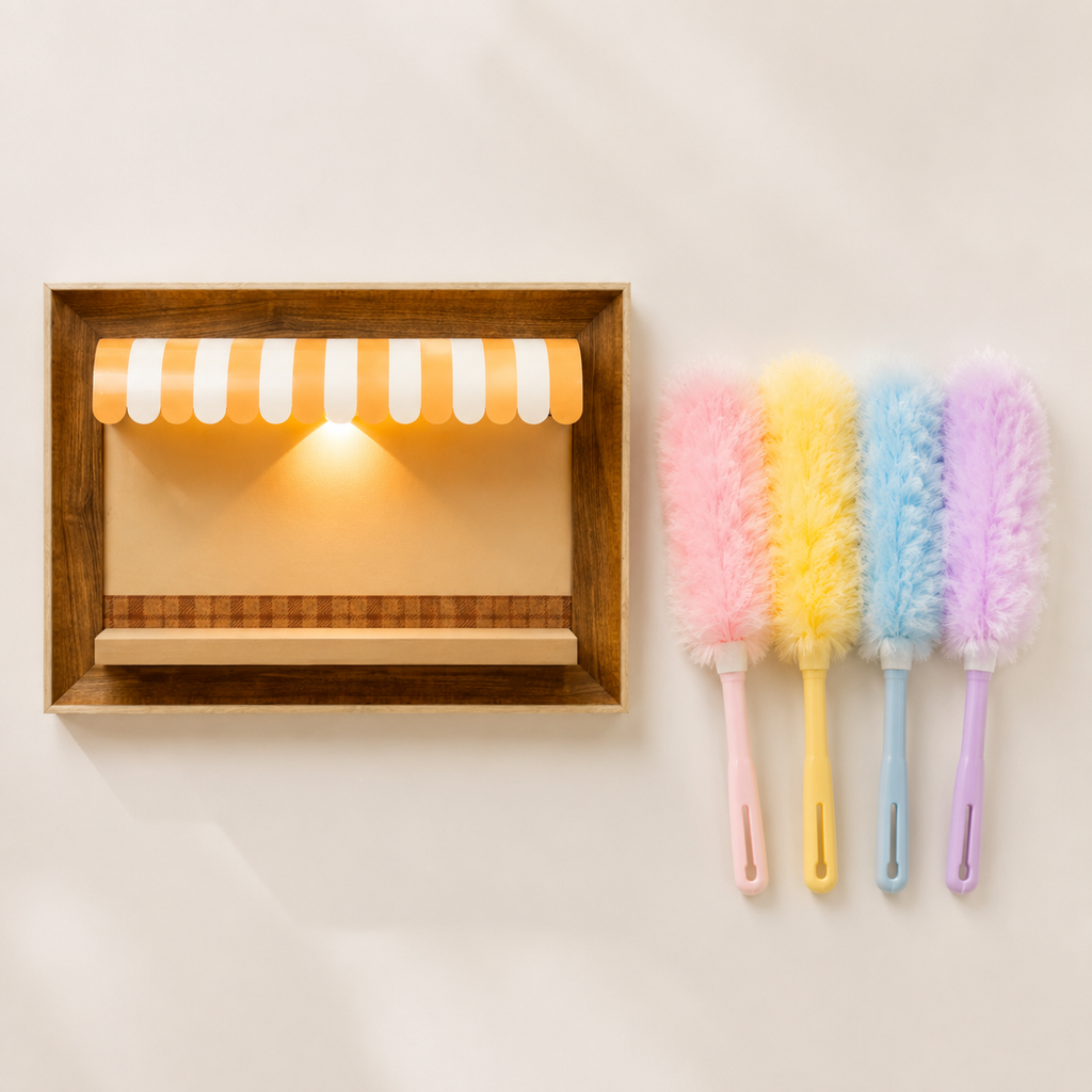 Wooden Storefront Shadow Box Shelf | LED Awning Figure Display | Cozy Wall-Mounted Diorama Decor