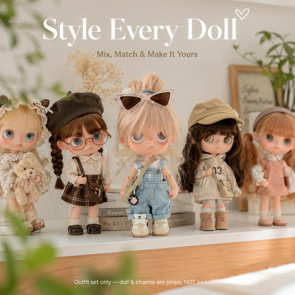 Denim Overall Doll Outfit Set | White Tank + Dungarees + Mini Bag | Casual Ball-Jointed Doll Clothes