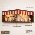 Corner Storefront LED Display Shelf | Wooden Awning Diorama Shelf | Wall Corner Figure Showcase Decor