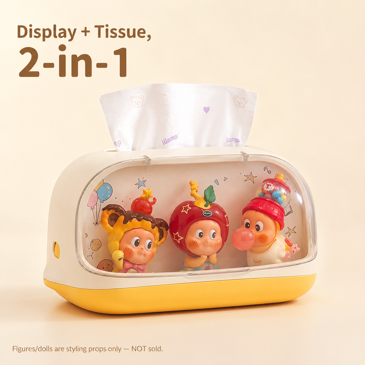 Figure Display Tissue Box Holder | Clear Window Collectible Showcase | Cute Desk Tissue Cover Decor
