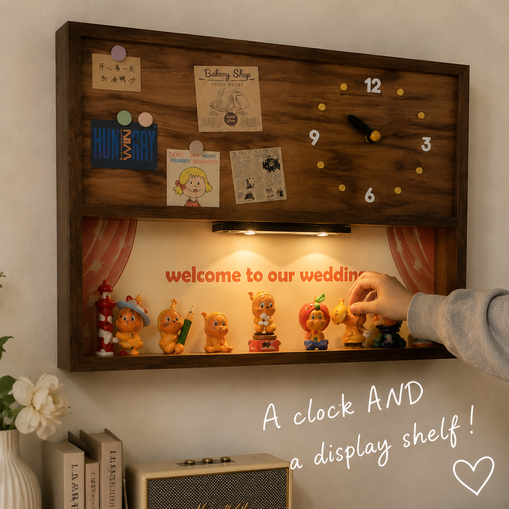 Silent Wall Clock Display Shadow Box | Figure Diorama + Motion LED Light | Meter Box Cover Decor