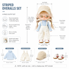 Preppy Striped Overall Doll Outfit | Knit Top + Overalls + Embroidered Cap + Sneakers | Doll Clothes Set