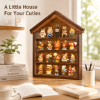 House-Shaped Wooden Display Shelf | 4-Tier Wall-Mounted Figure Showcase | Blind Box Collection Organizer