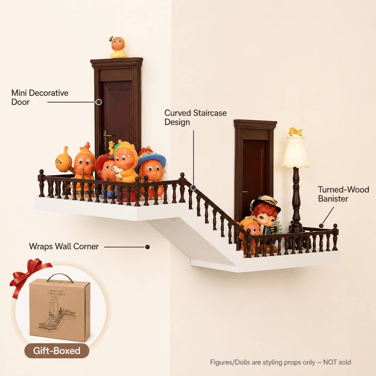 Corner Staircase Wall Display Shelf | Fairytale Banister Figure Shelf | Blind Box Corner Showcase Decor