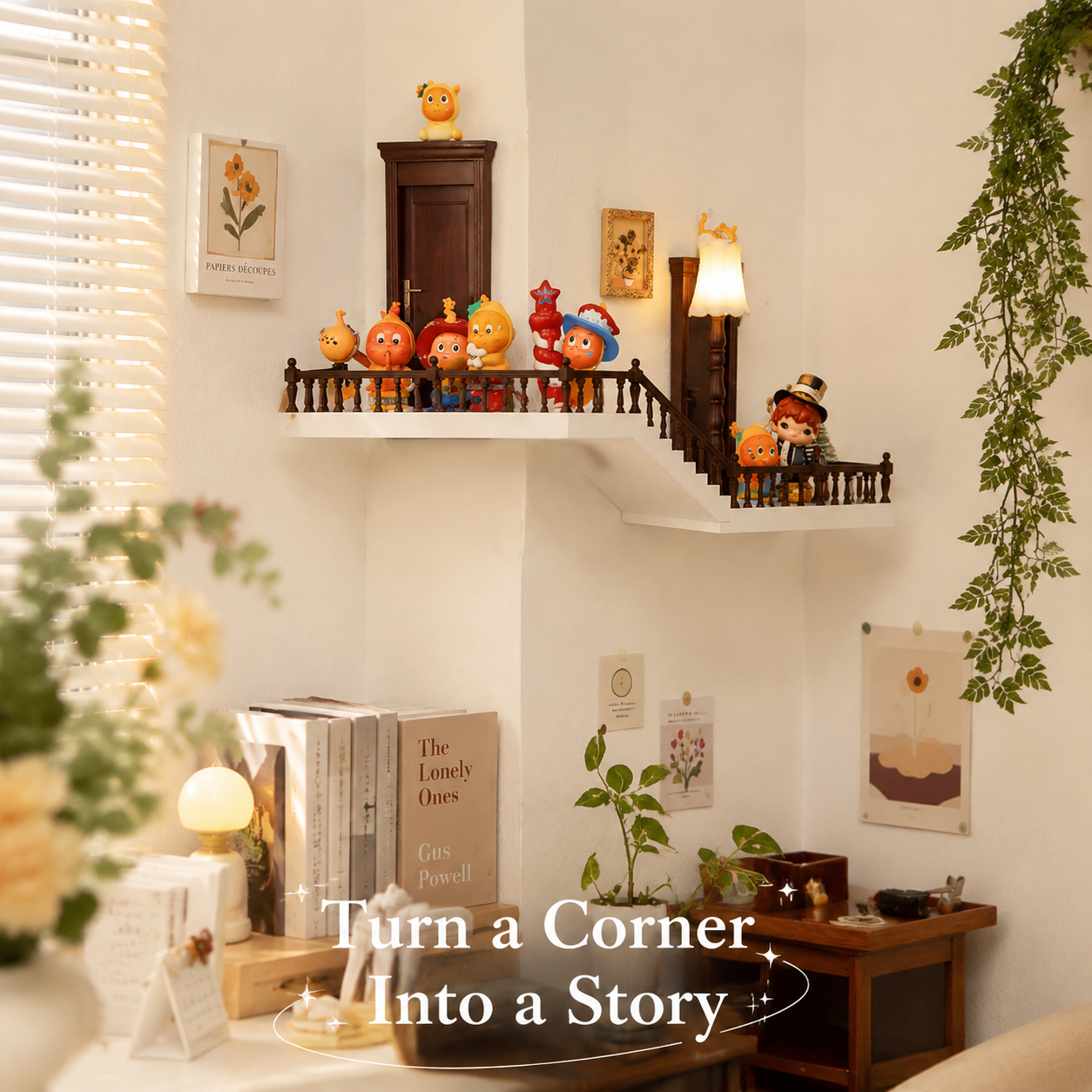 Corner Staircase Wall Display Shelf | Fairytale Banister Figure Shelf | Blind Box Corner Showcase Decor