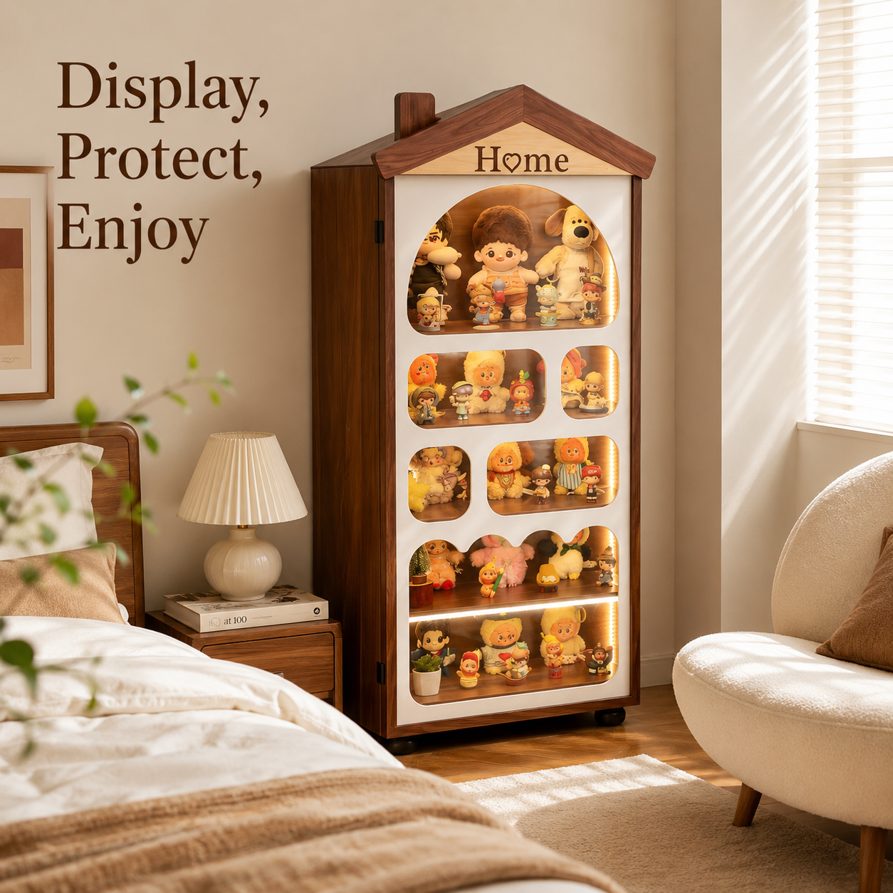 House-Shaped LED Display Cabinet | Floor-Standing Figure Showcase | 5-Tier Dustproof Collection Cabinet