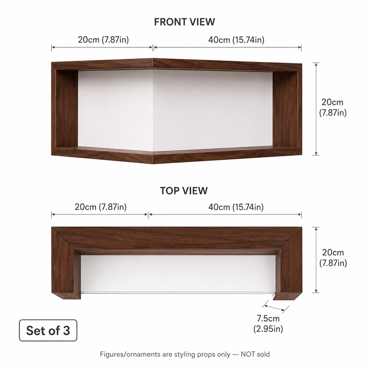 LED Corner Floating Shelves Set of 3 | Wall-Mounted Figure Display Shelf | Cozy Wood Collection Decor