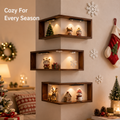 LED Corner Floating Shelves Set of 3 | Wall-Mounted Figure Display Shelf | Cozy Wood Collection Decor